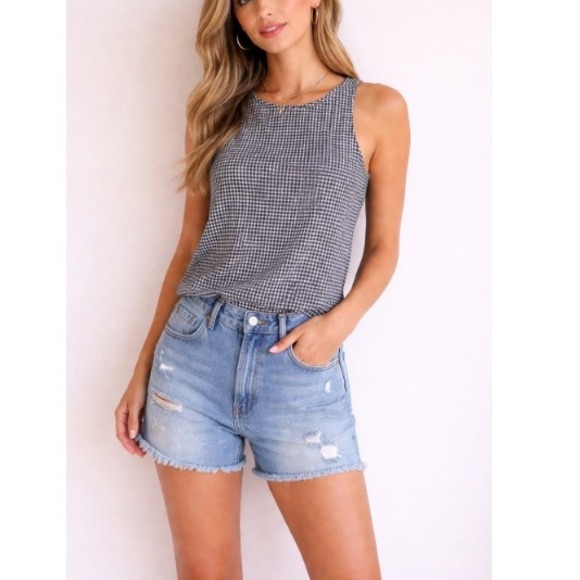 Quince Tops - Quince Women's Classic Mini Gingham European Linen Cropped Tank Top Size M NWT